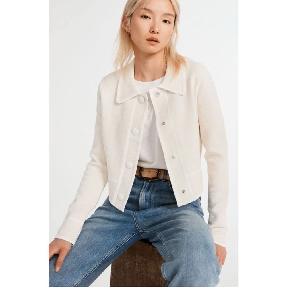 NWOT CLAUDIE PIERLOT Mottled Cardigan With Piping, $350 C24